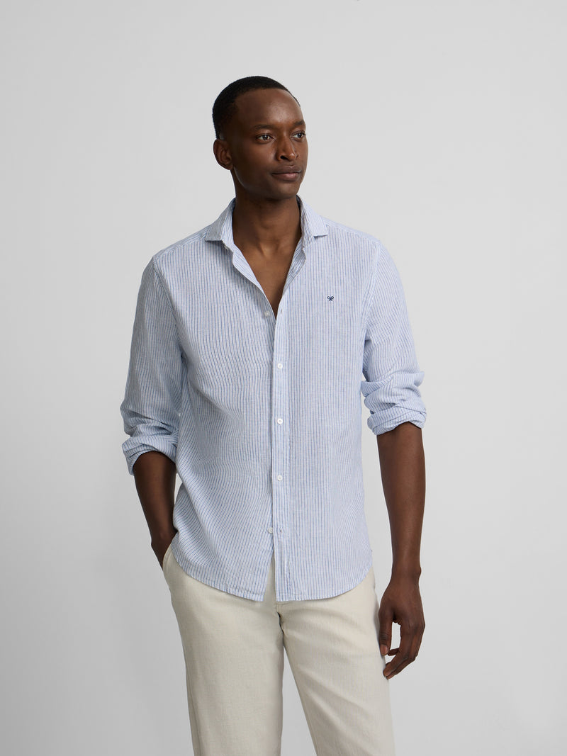 Camisa sport lino multirayas azul