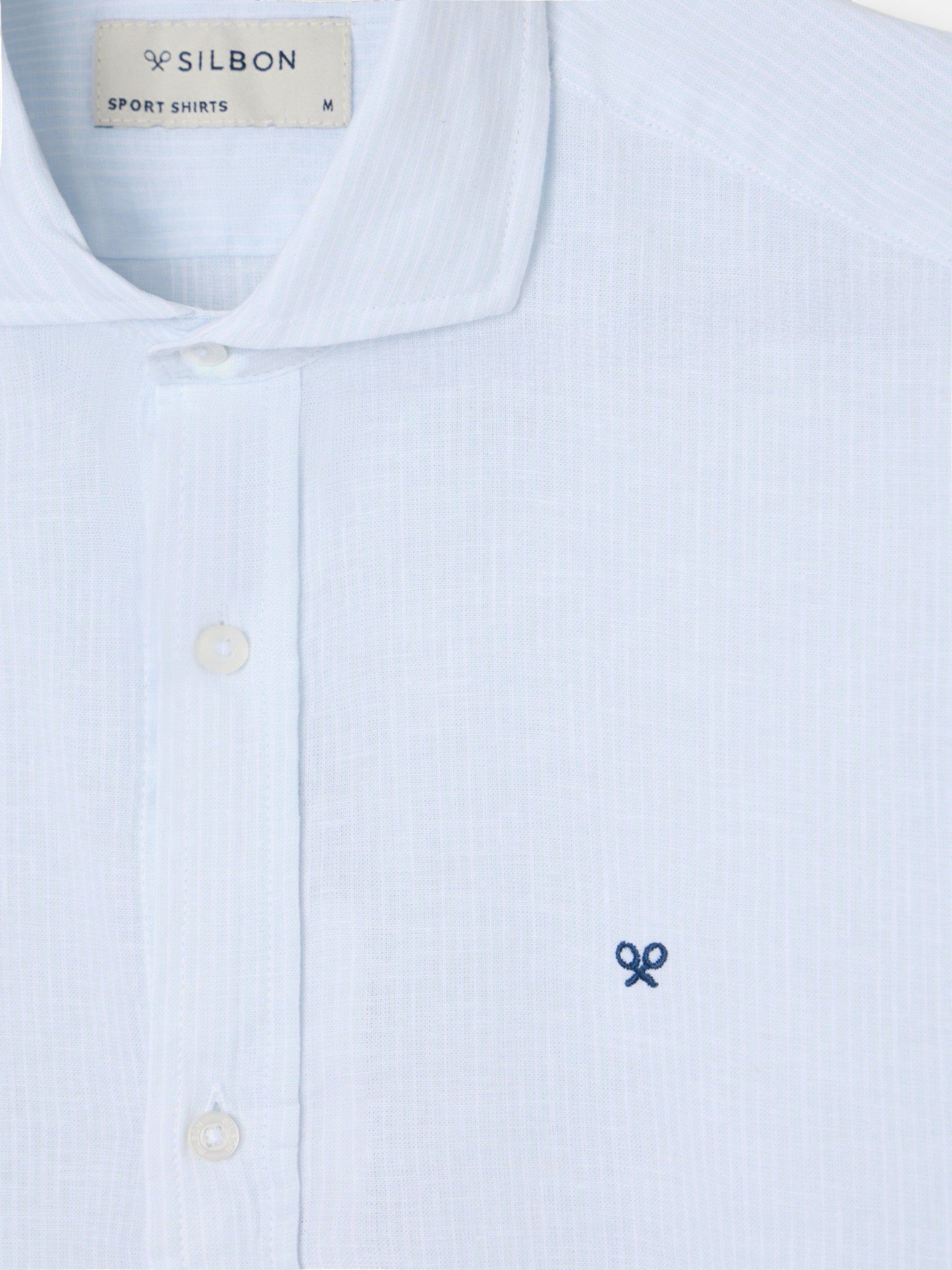 Chemise sport en lin à rayures bleu ciel