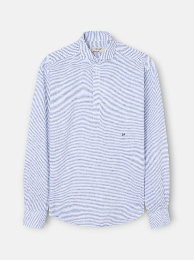Polo sport en lin rayé horizontalement bleu marine