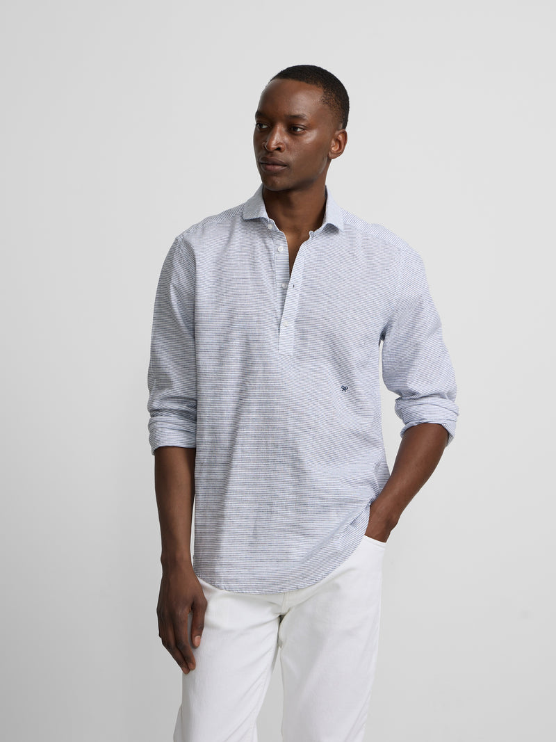 Polo sport en lin rayé horizontalement bleu marine
