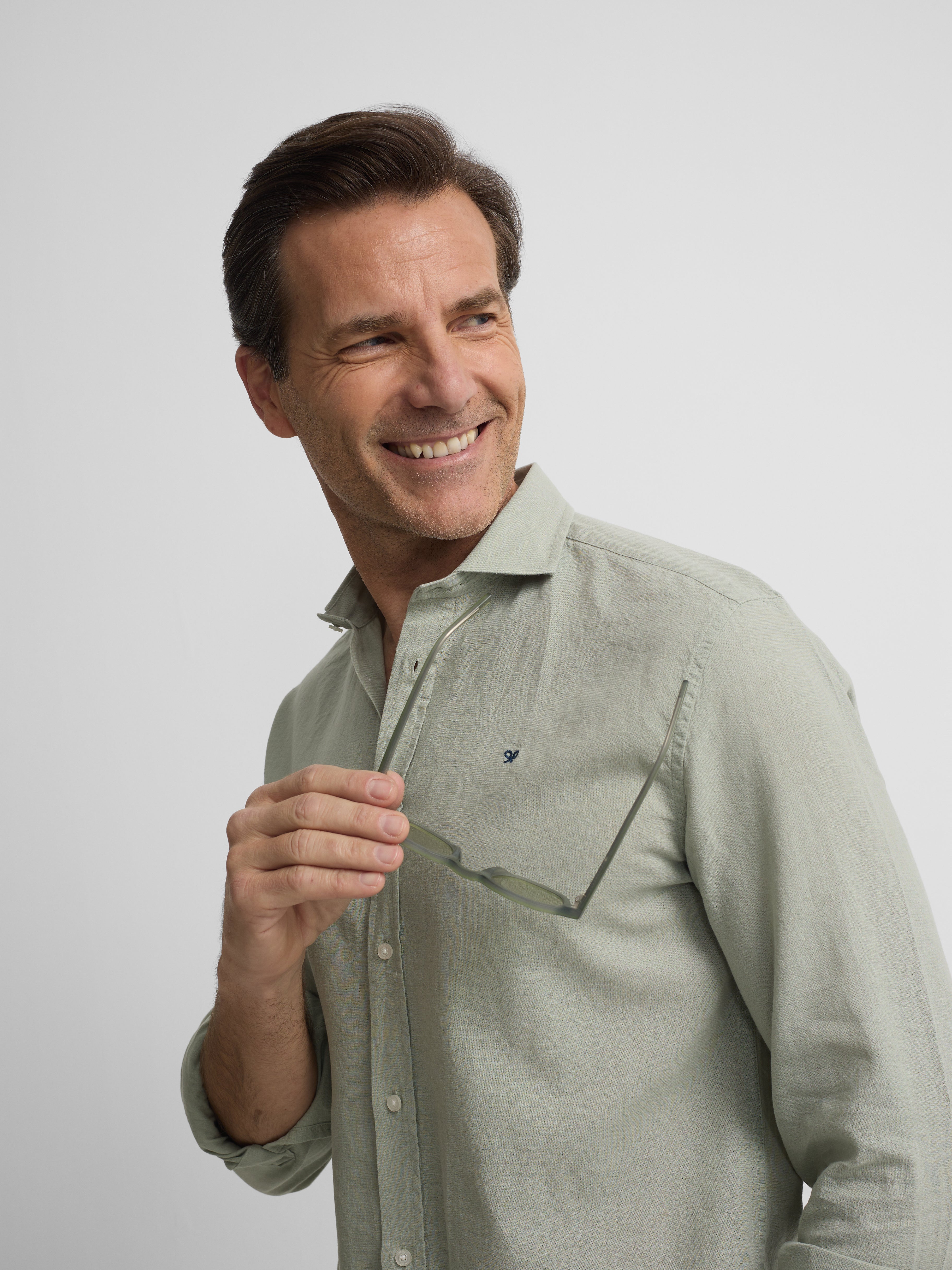 chemise sport en lin vert moyen