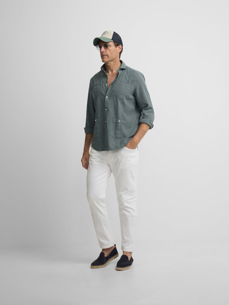 Guayabera desportiva de linho verde