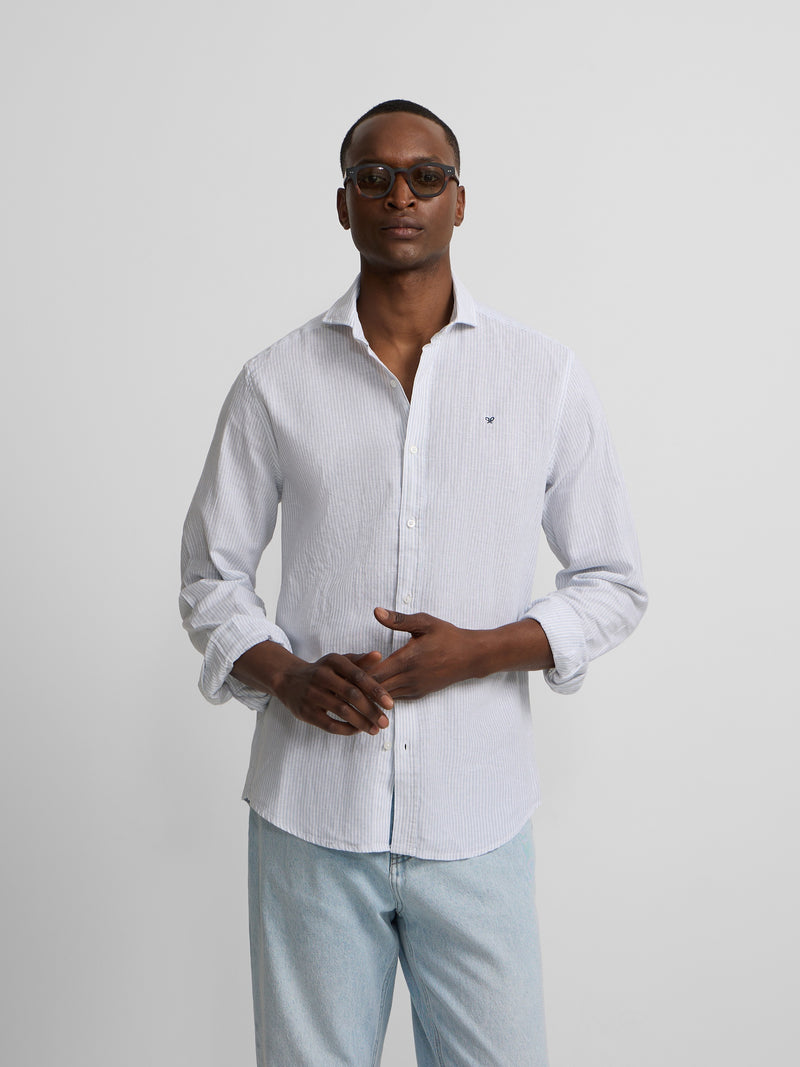Camisa sport lino rayas verde