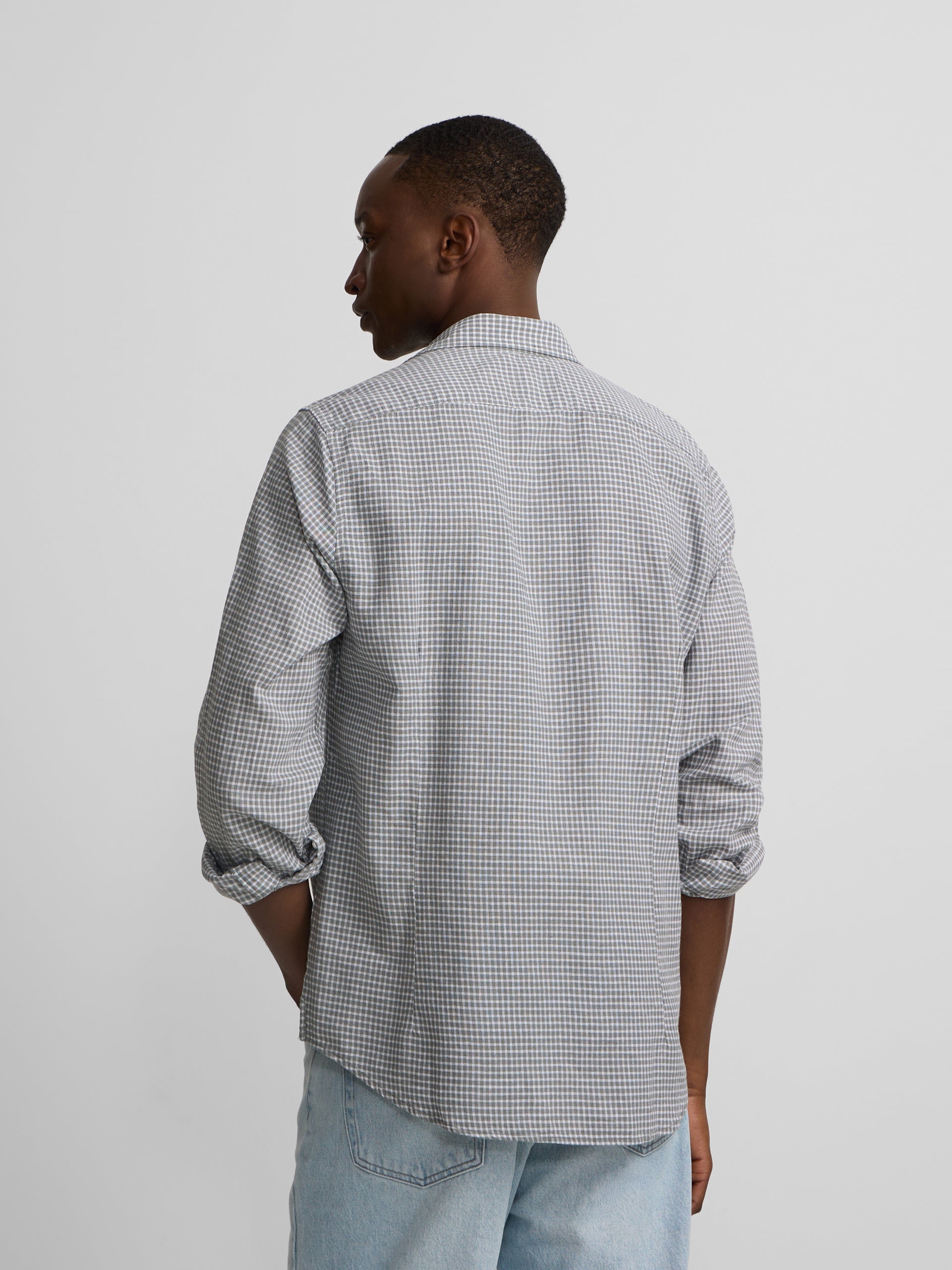 Green checked linen sport shirt