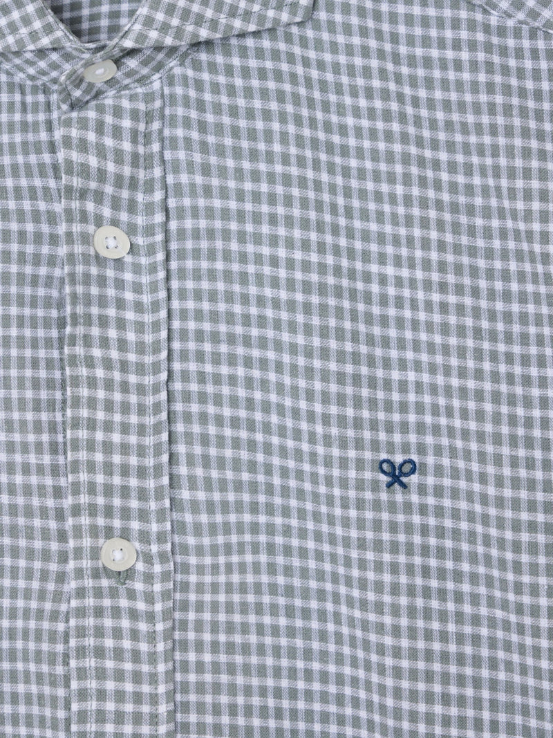 Green checked linen sport shirt