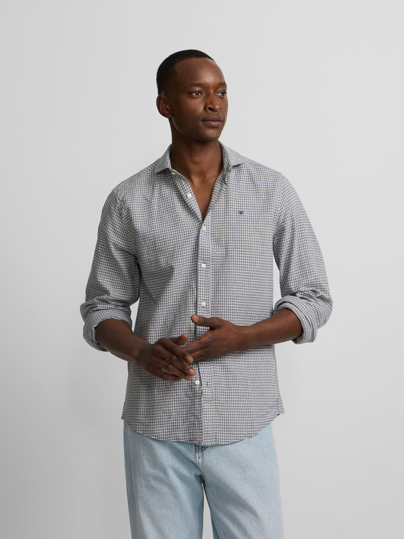 Green checked linen sport shirt