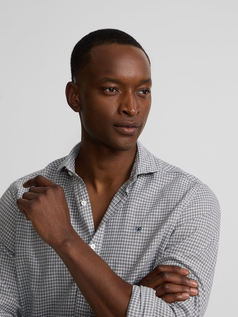 Green checked linen sport shirt