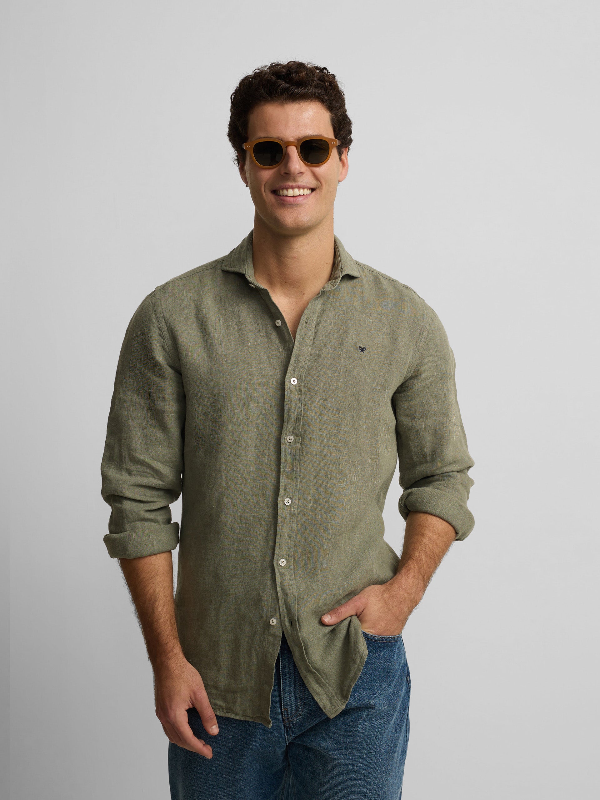 Camisa sport warm linen verde