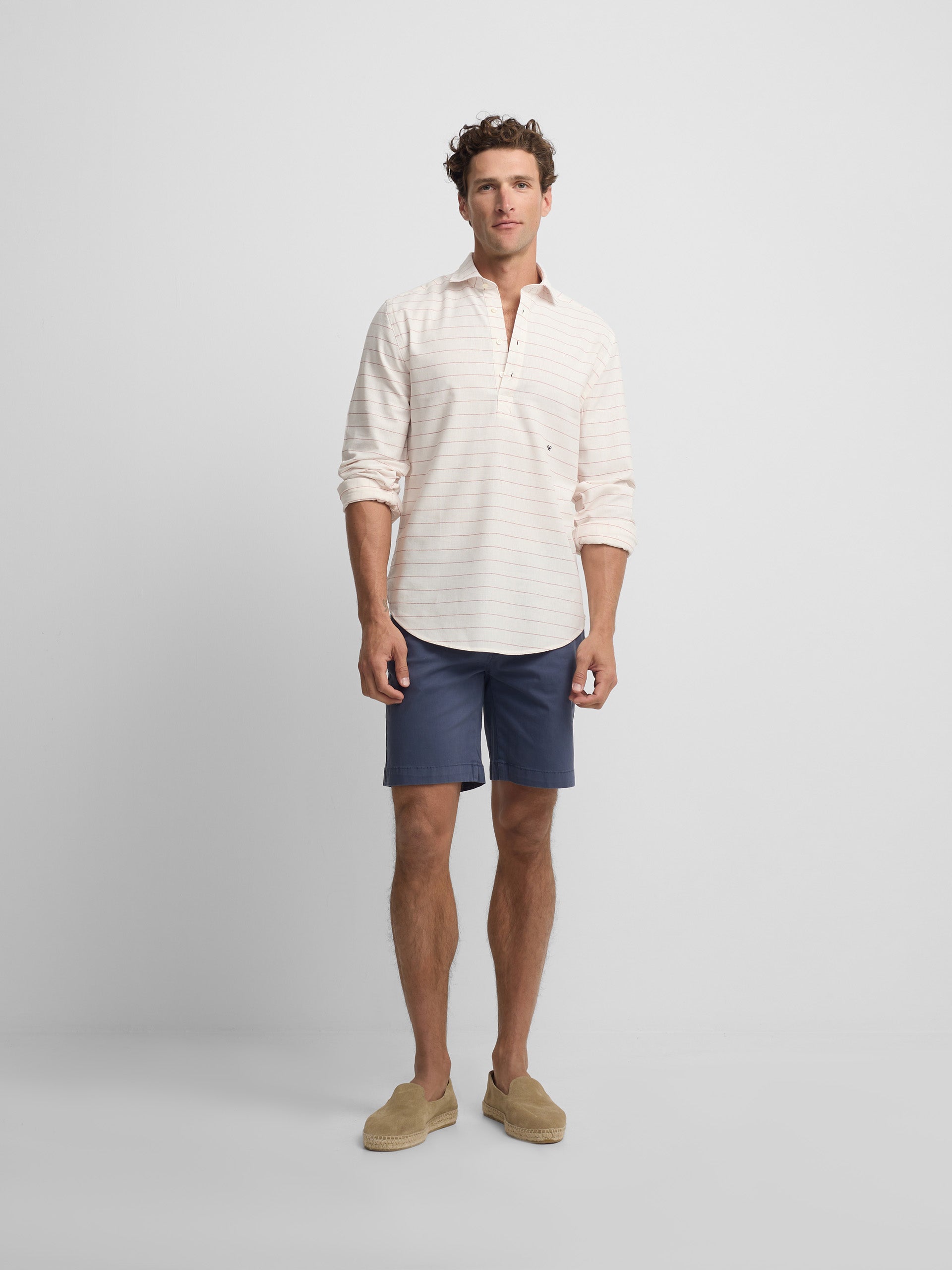 Camisola desportiva de linho às riscas larga coral