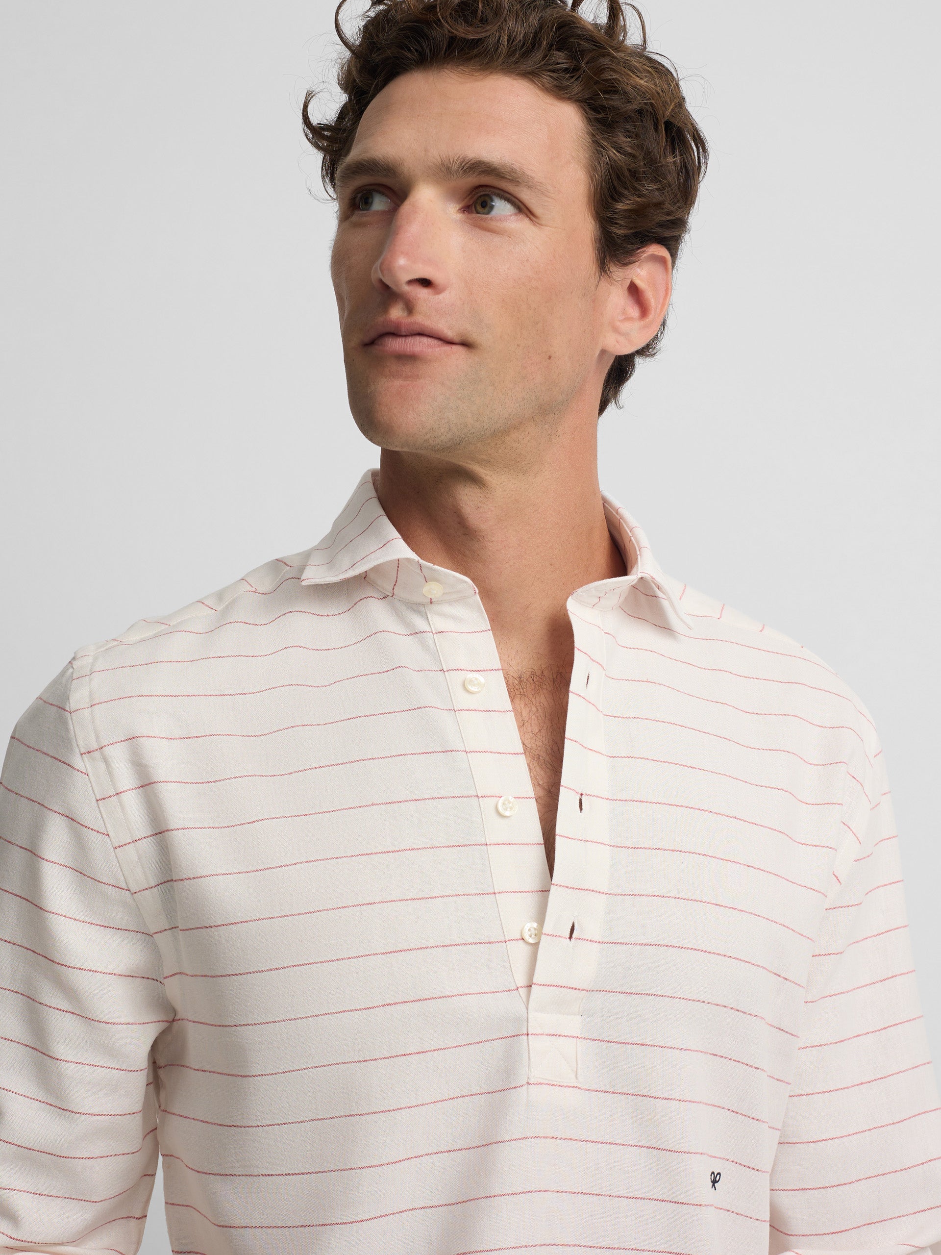 Camisola desportiva de linho às riscas larga coral