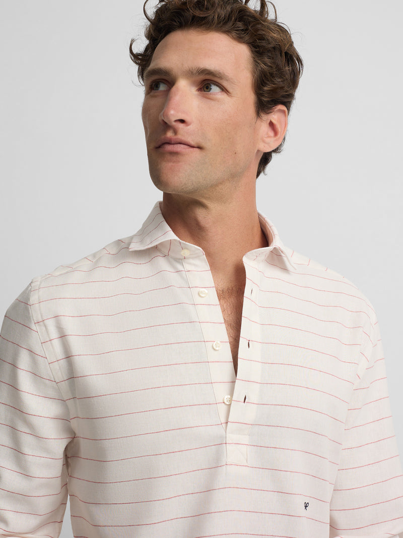 Chemise sport en lin à rayures larges corail