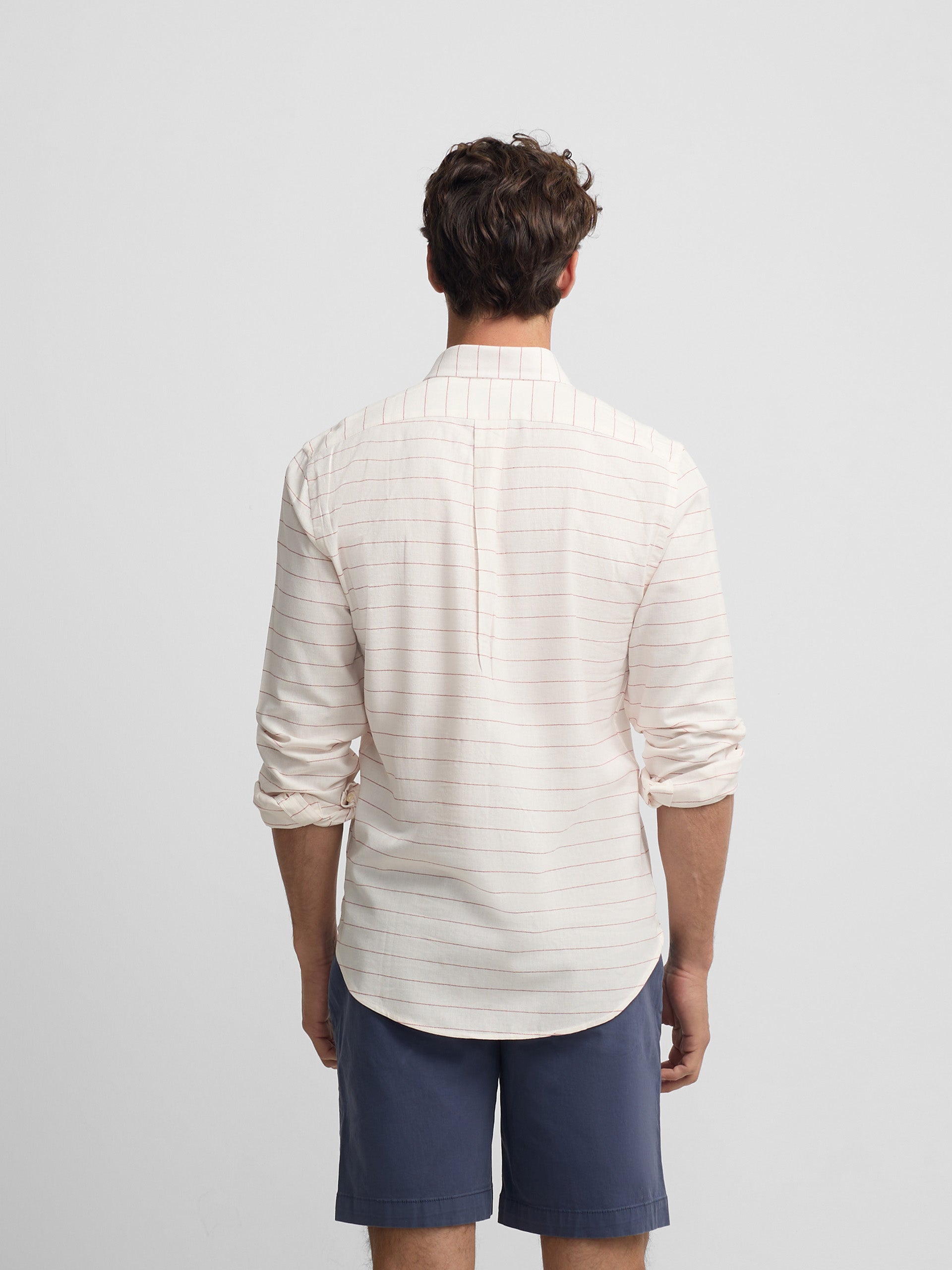 Camisola desportiva de linho às riscas larga coral
