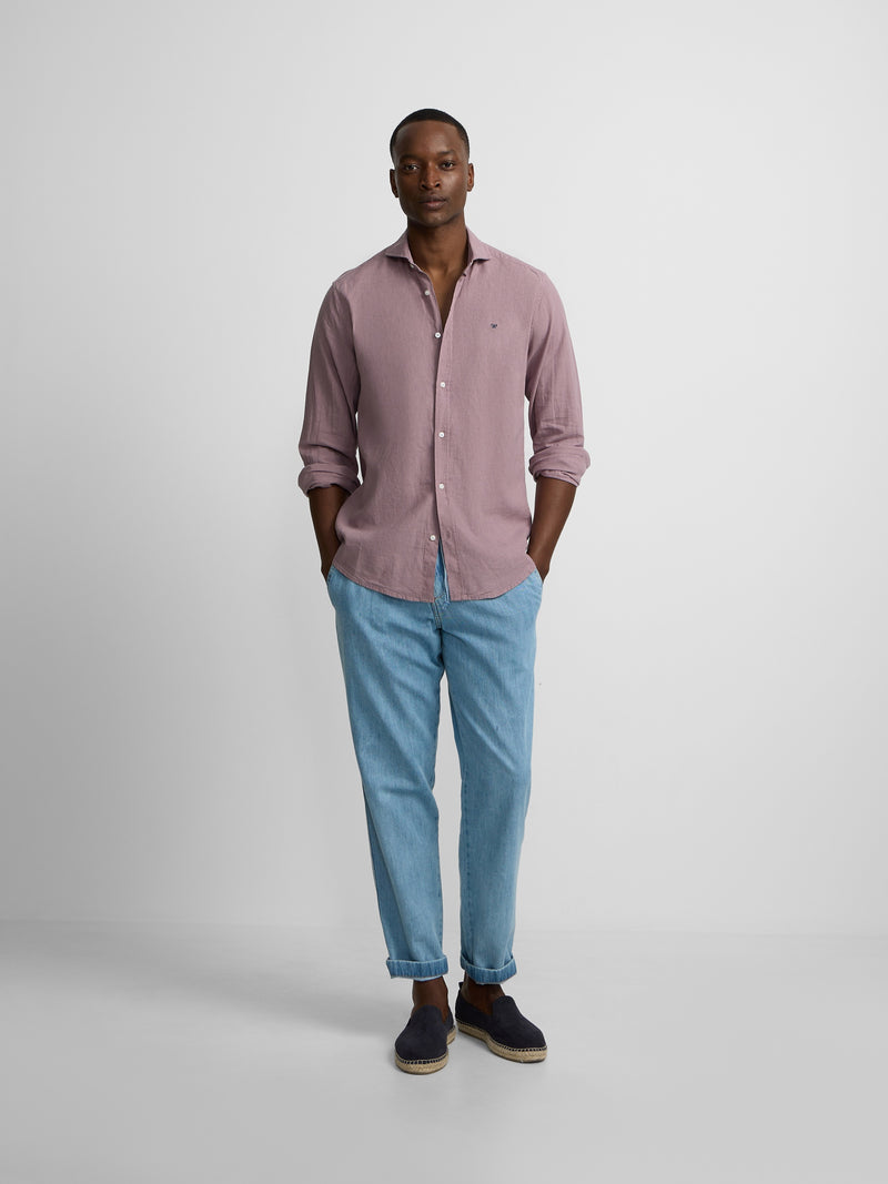 Chemise sport en lin bordeaux