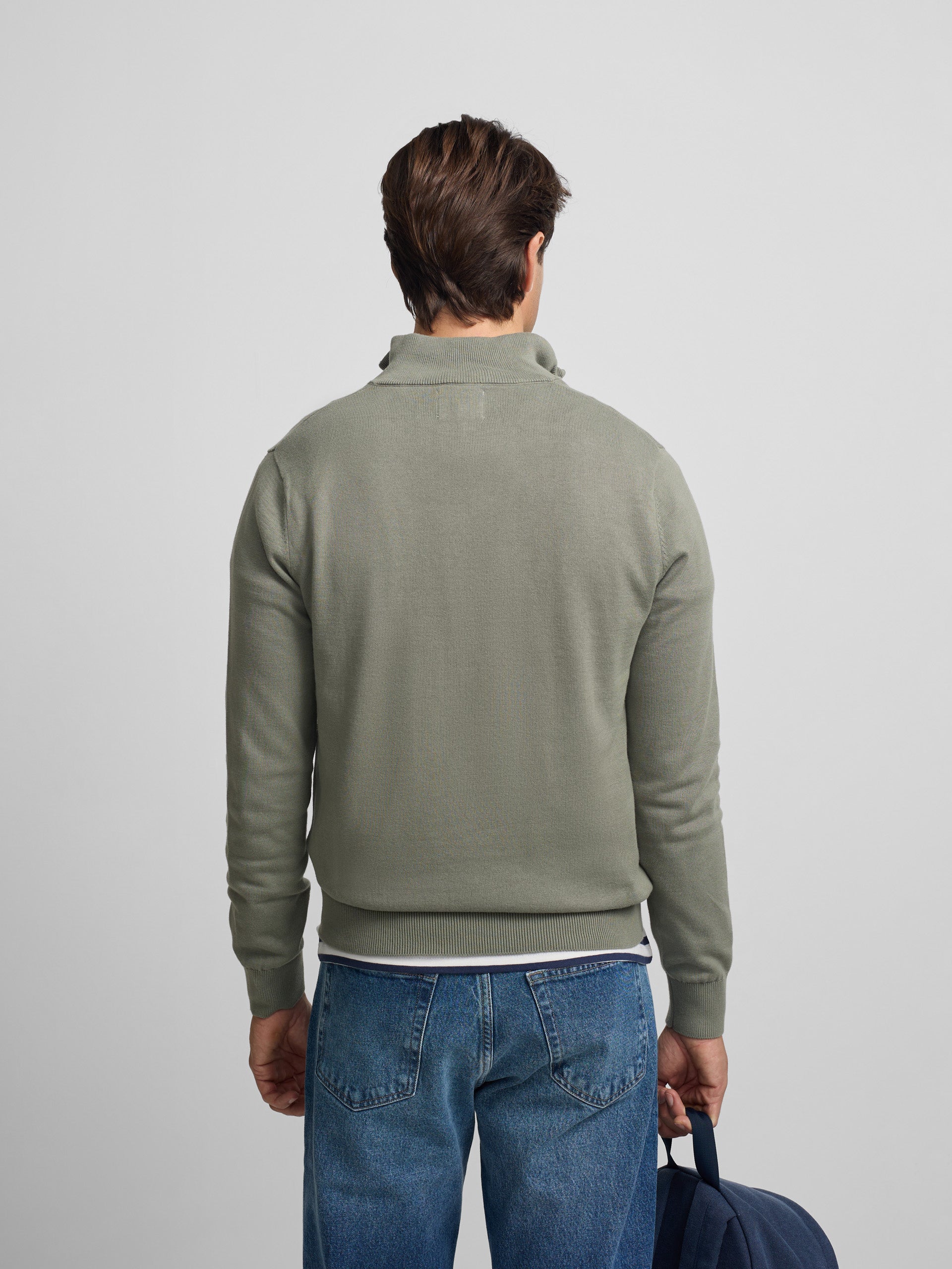 Pull uni à demi-zip vert et gris