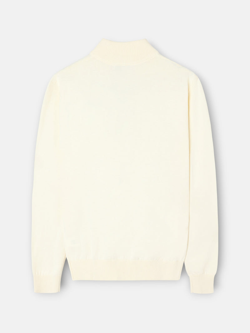 Camisola lisa com fecho de meio comprimento creme
