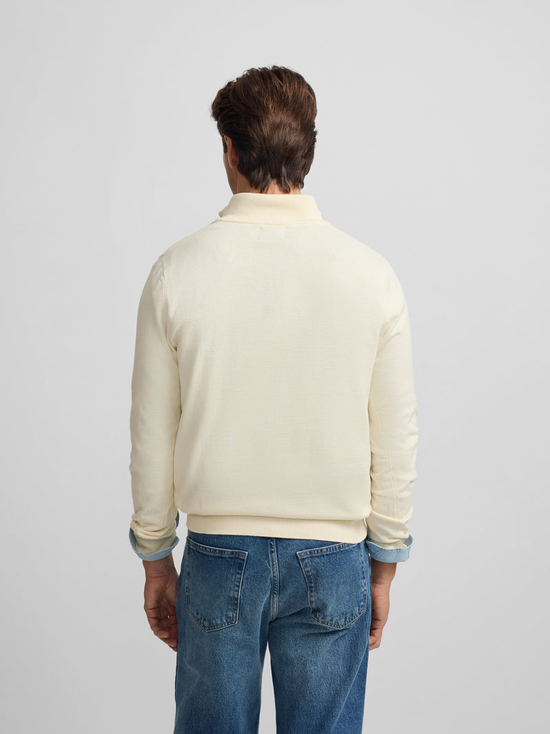 Camisola lisa com fecho de meio comprimento creme