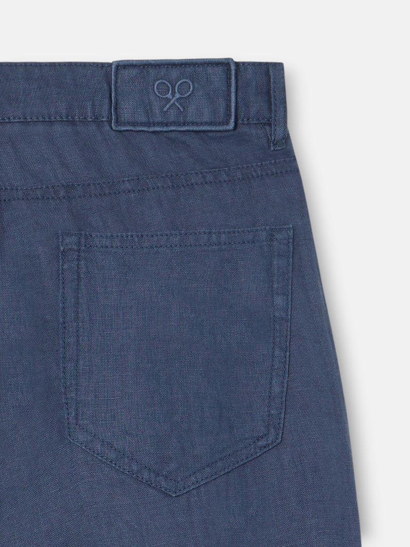 Pantalon sport cinq poches en lin bleu indigo