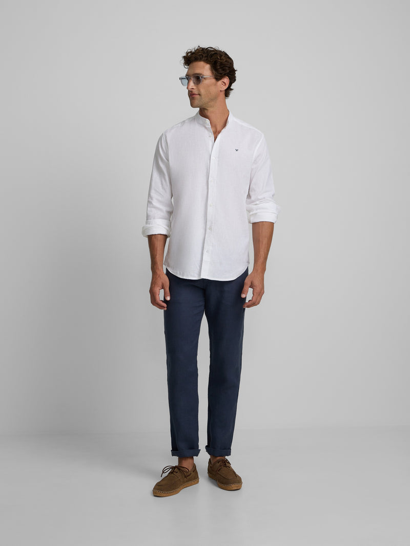 Pantalon sport cinq poches en lin bleu indigo