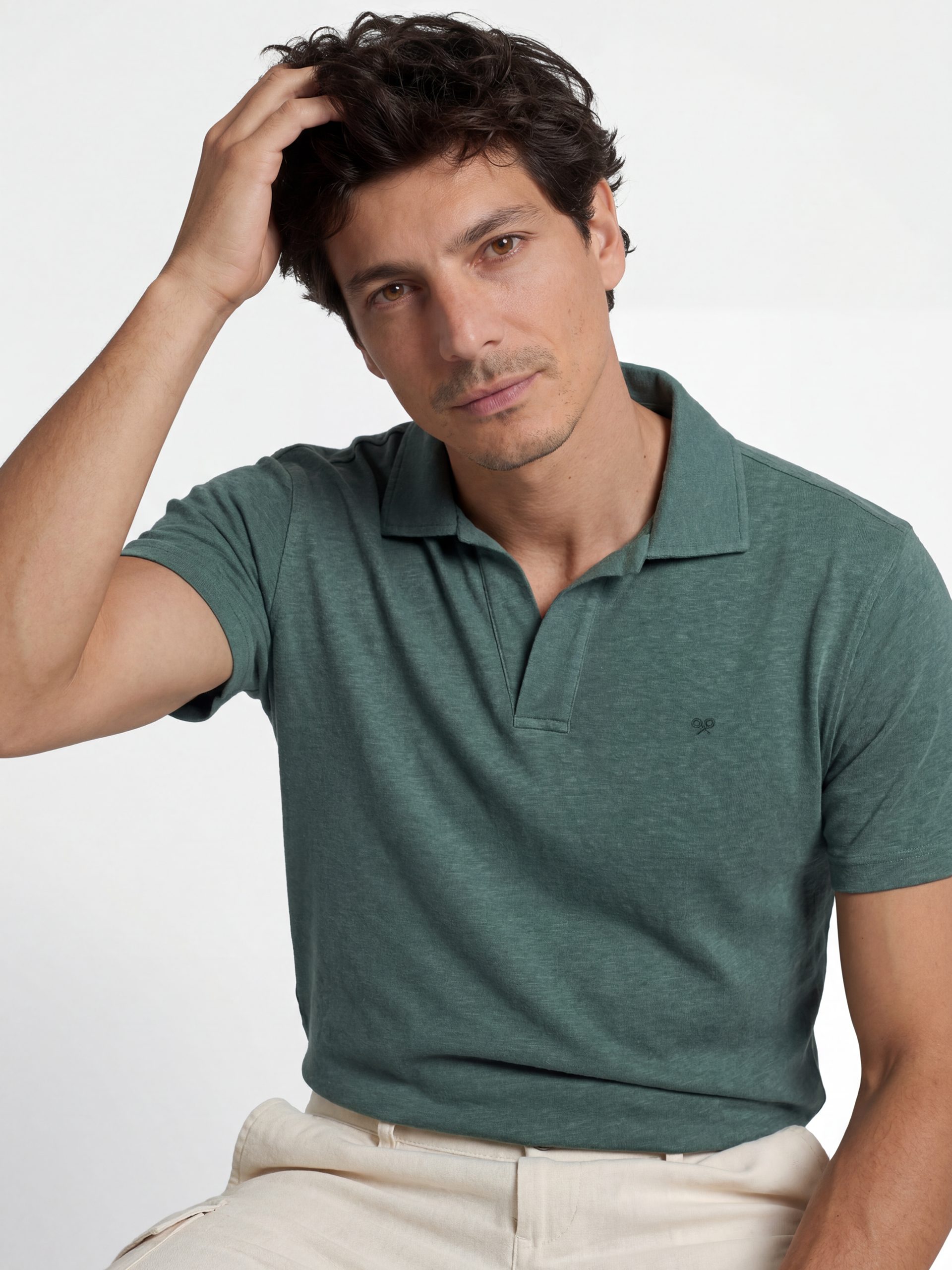 Green linen polo