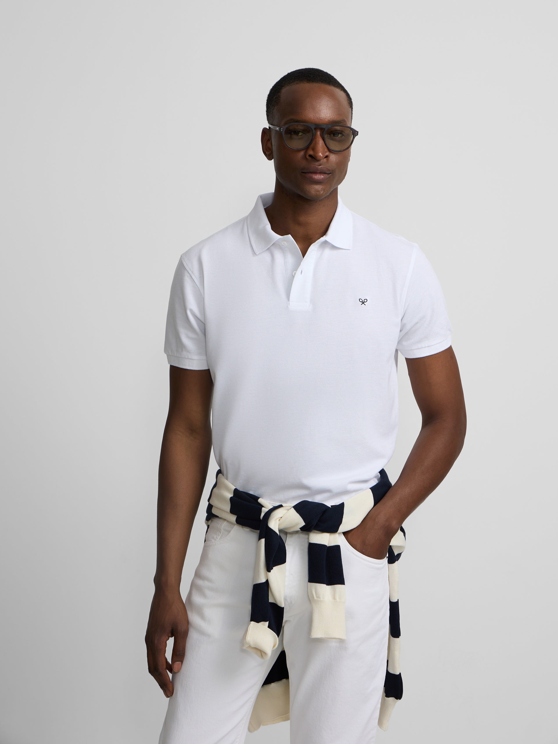 White light piqué polo