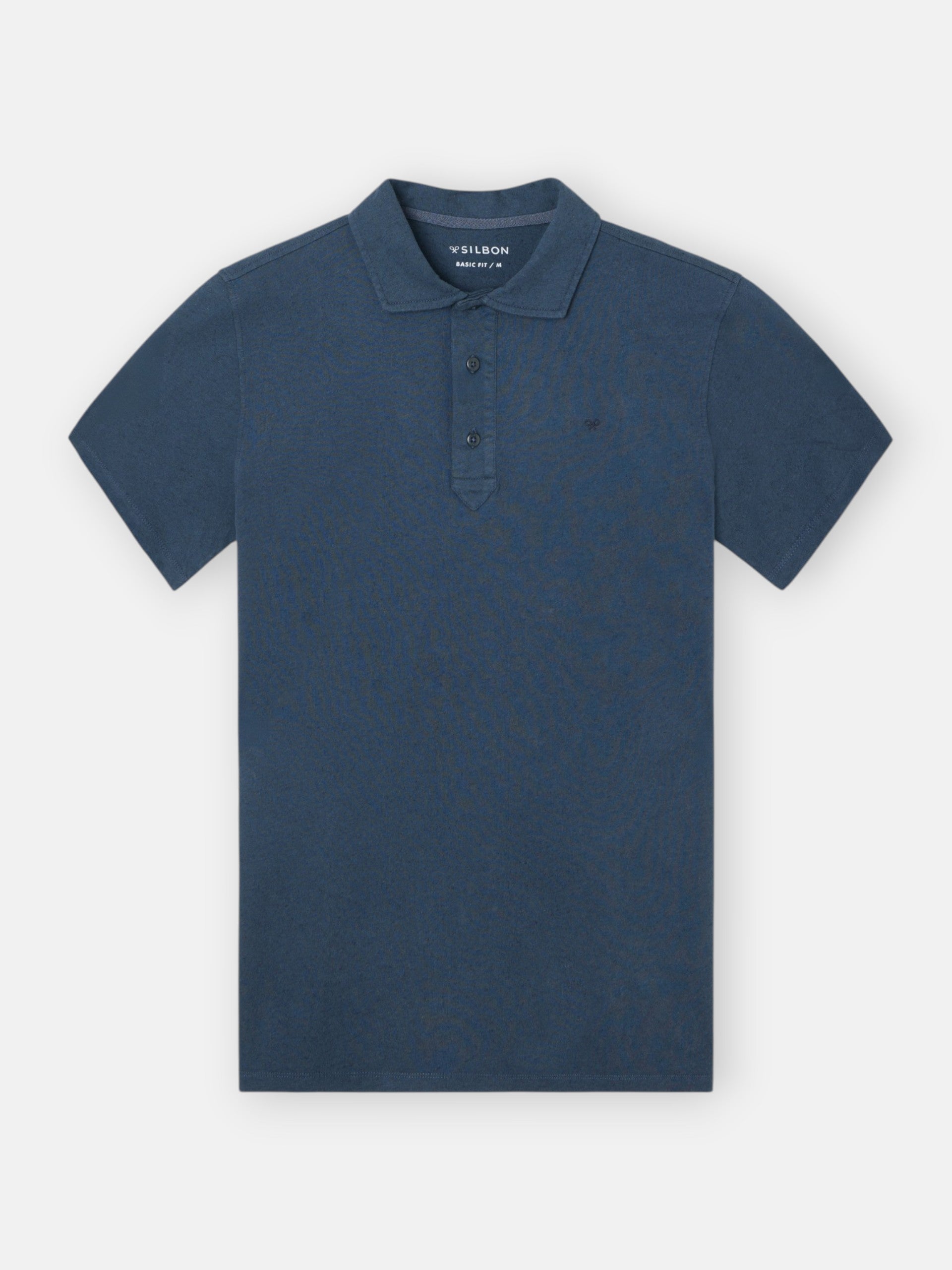 Navy linen long placket polo