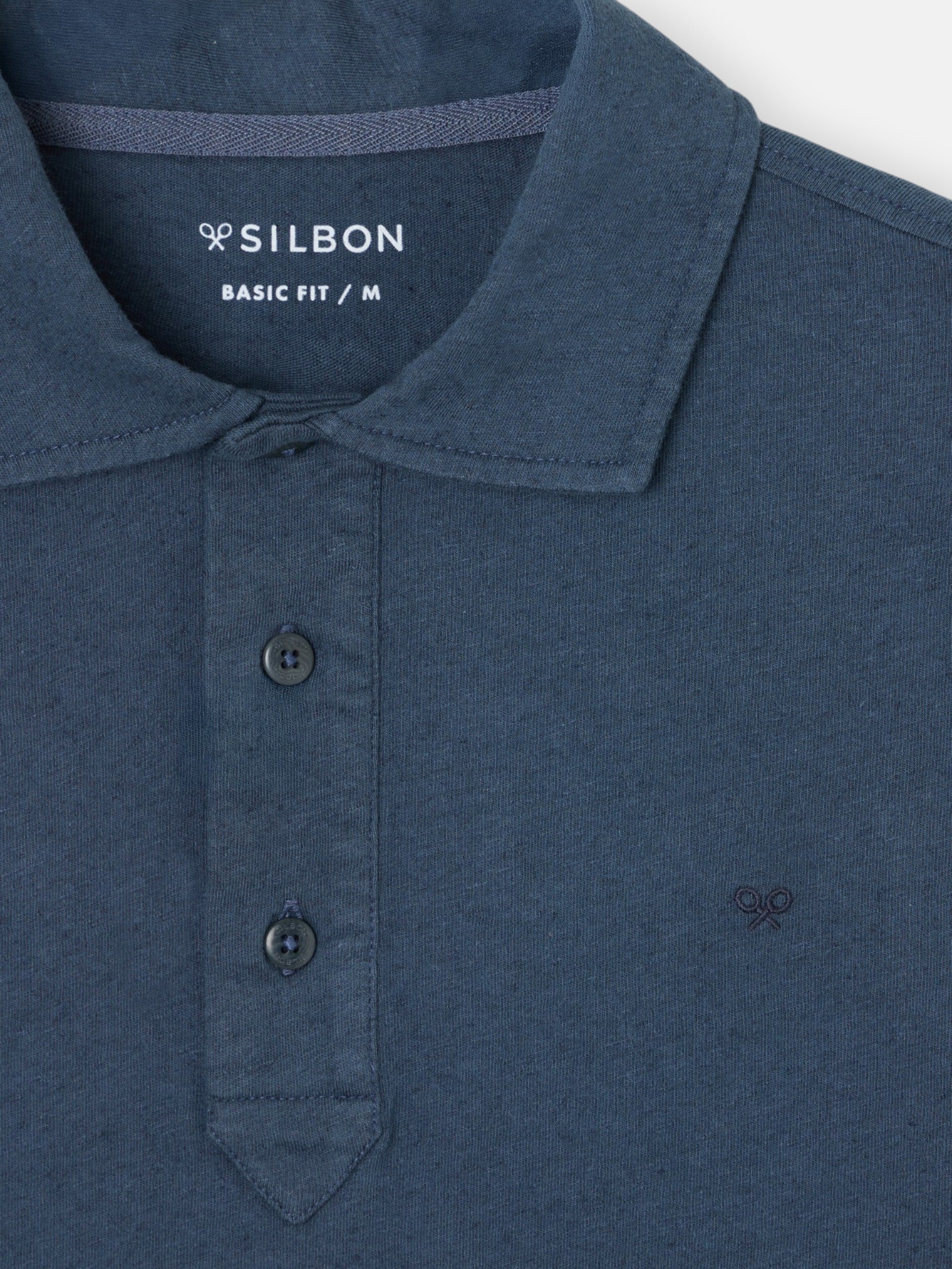 Navy linen long placket polo