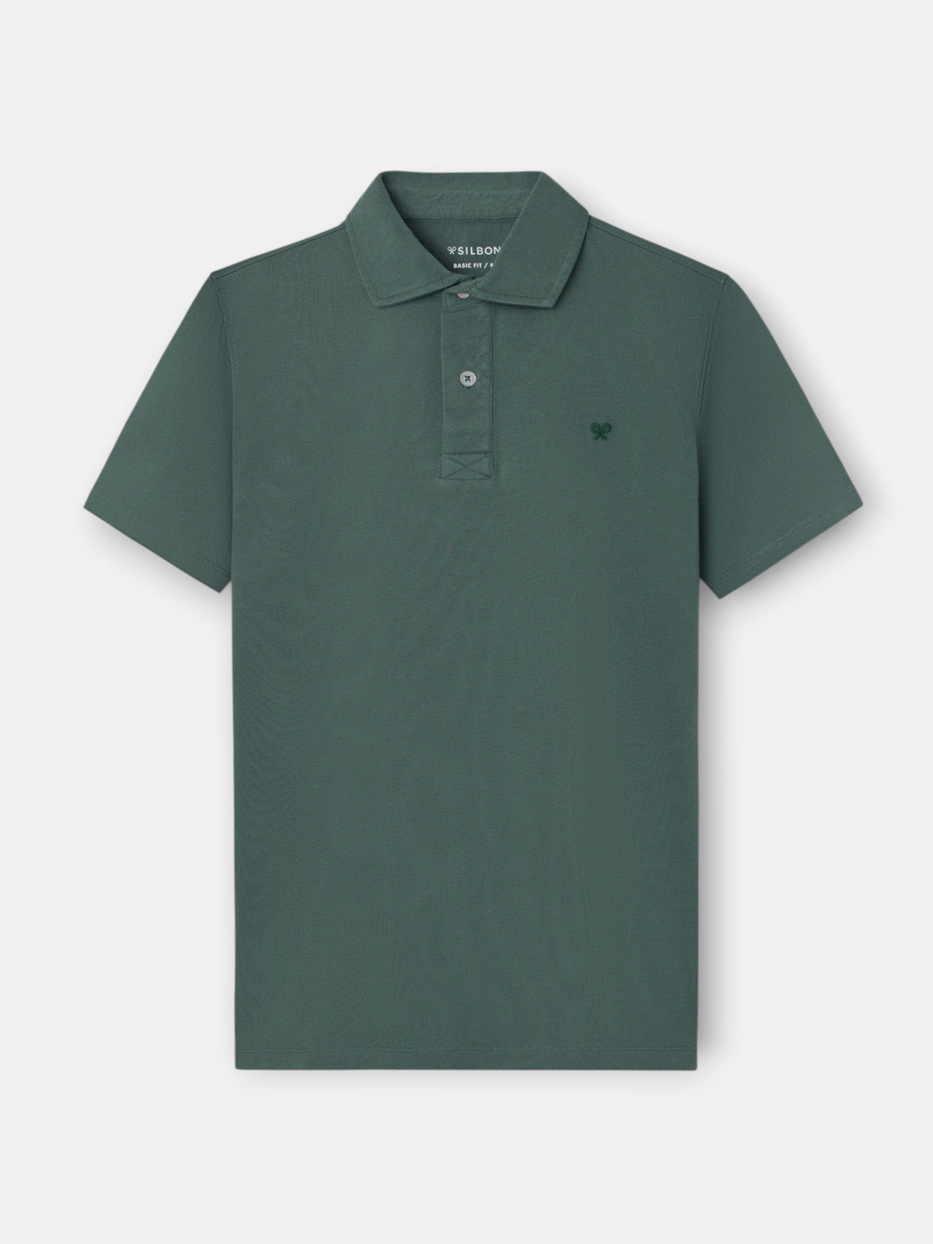 Short-sleeved polo with embossed green logo