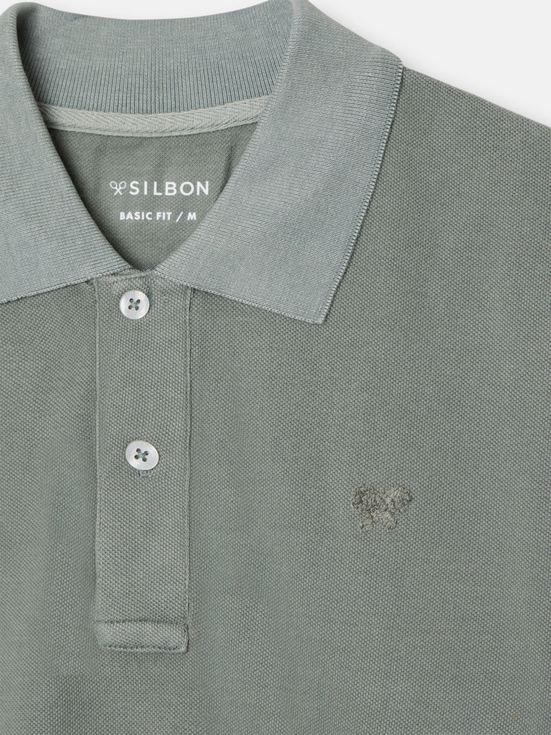 Polo clássico garment dye verde médio