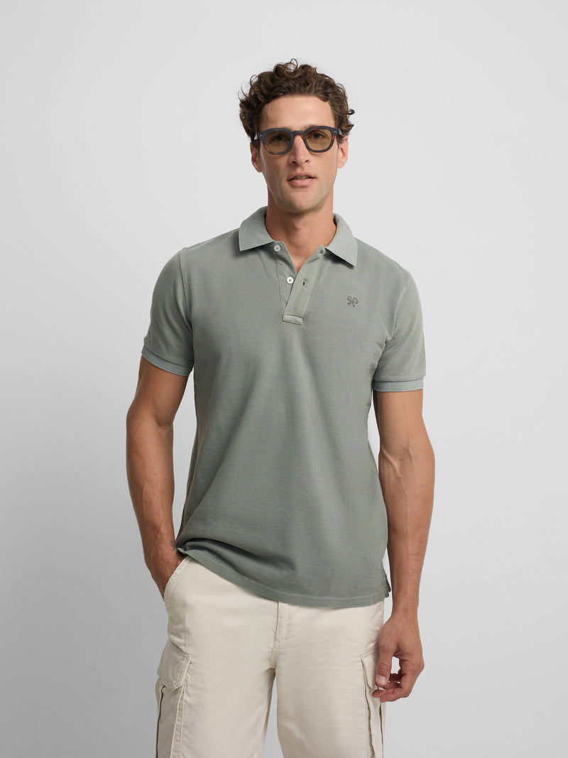 Polo clássico garment dye verde médio