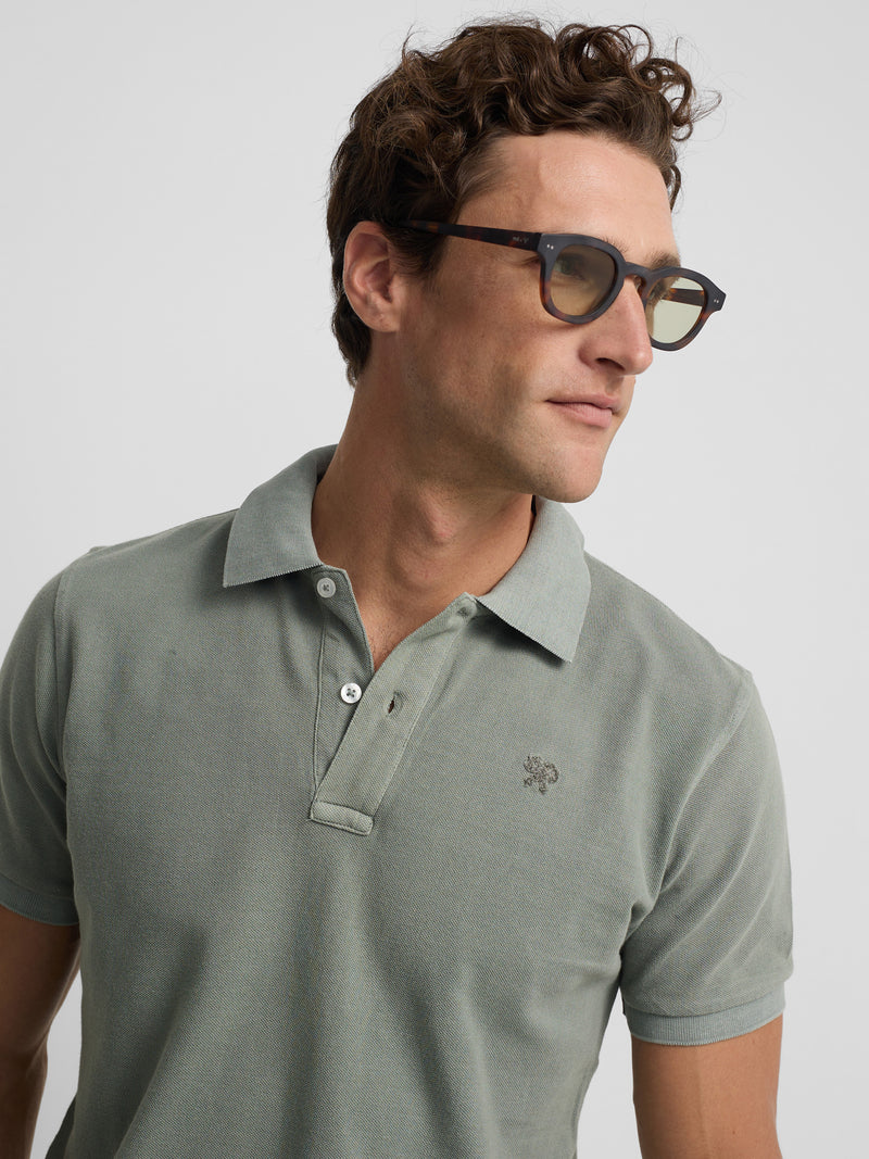 Polo clássico garment dye verde médio