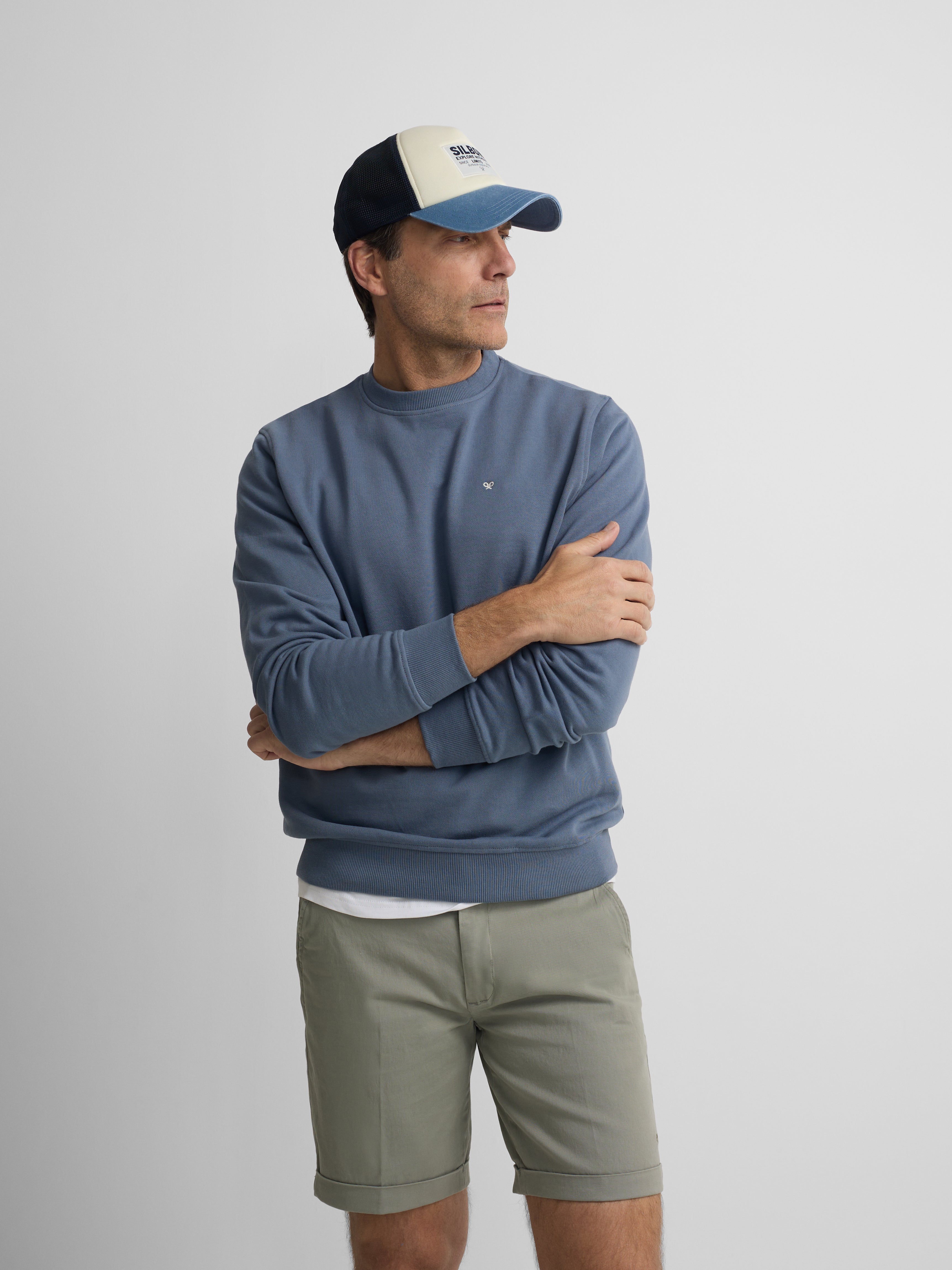 Sweat-shirt ethnique bleu indigo à motif raquette