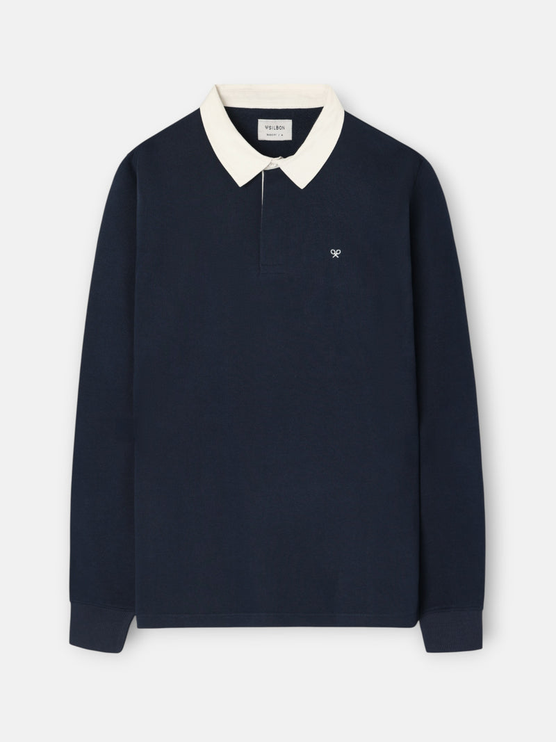 Sweat-shirt basique col polo bleu marine