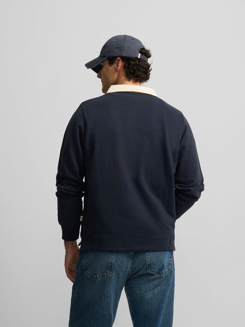 Sweat-shirt basique col polo bleu marine