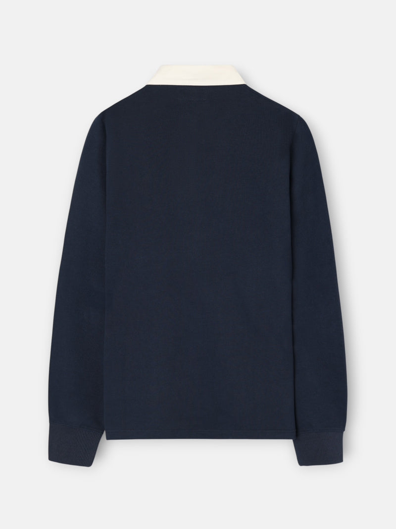Sweat-shirt basique col polo bleu marine