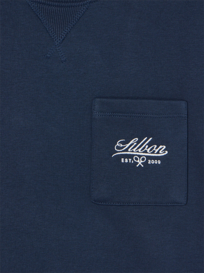 Sweatshirt com bolso bordado azul-marinho