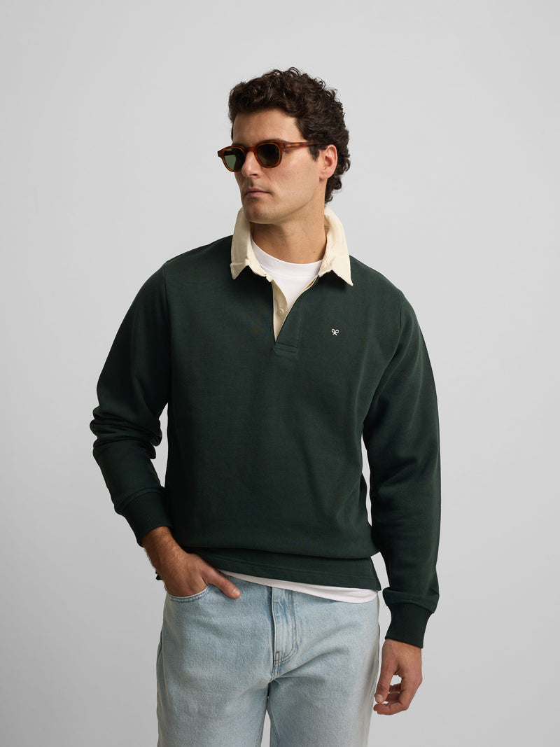 Sweatshirt básica de gola polo verde escuro