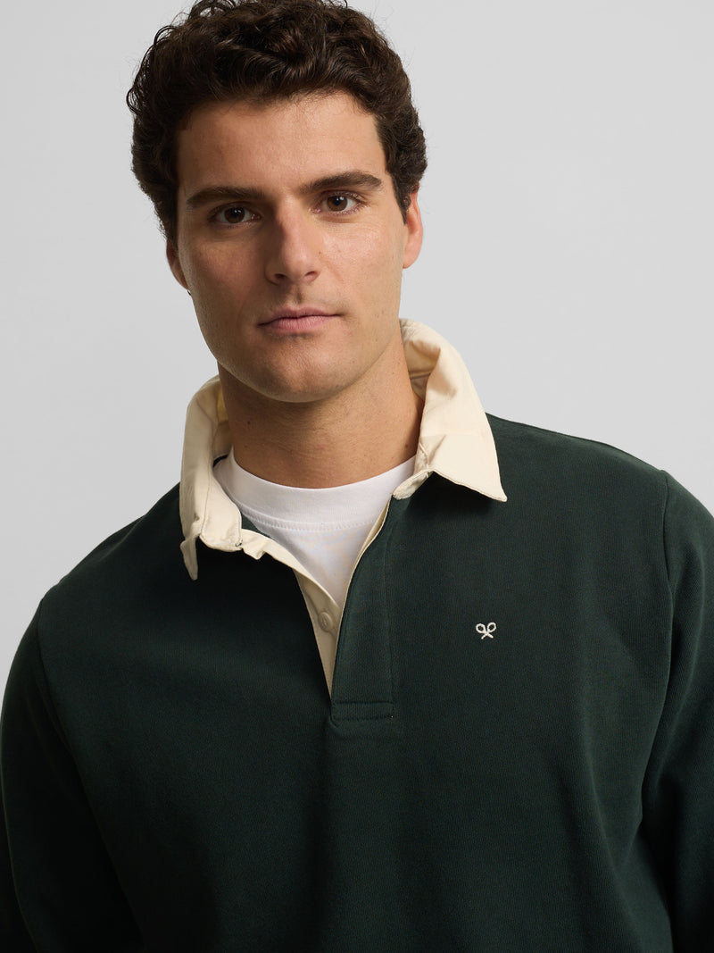 Sweatshirt básica de gola polo verde escuro