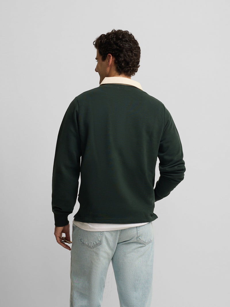 Sweatshirt básica de gola polo verde escuro