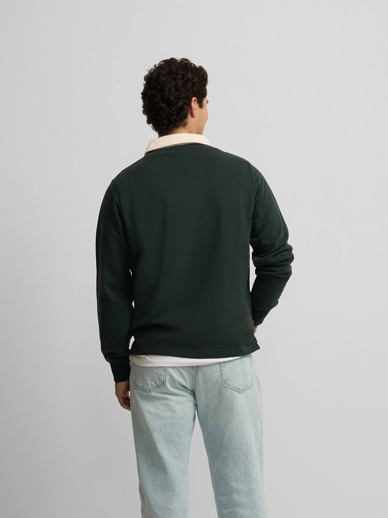 Sweatshirt básica de gola polo verde escuro