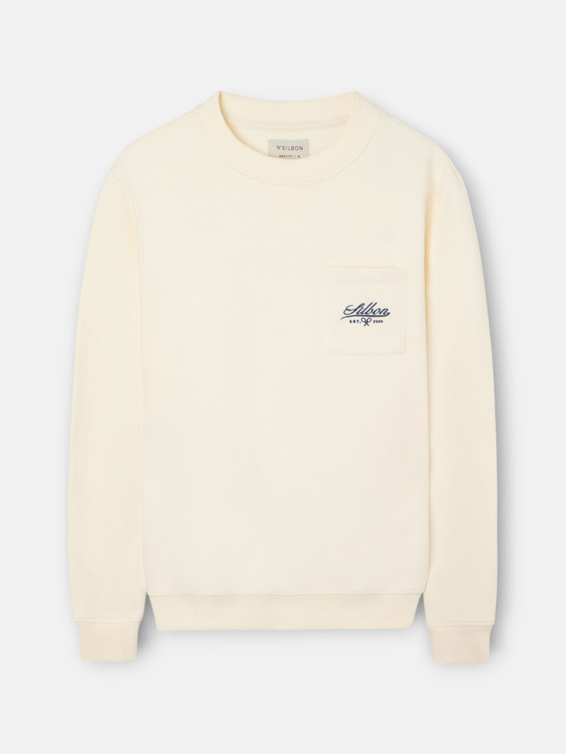 Sudadera bolsillo bordado crema
