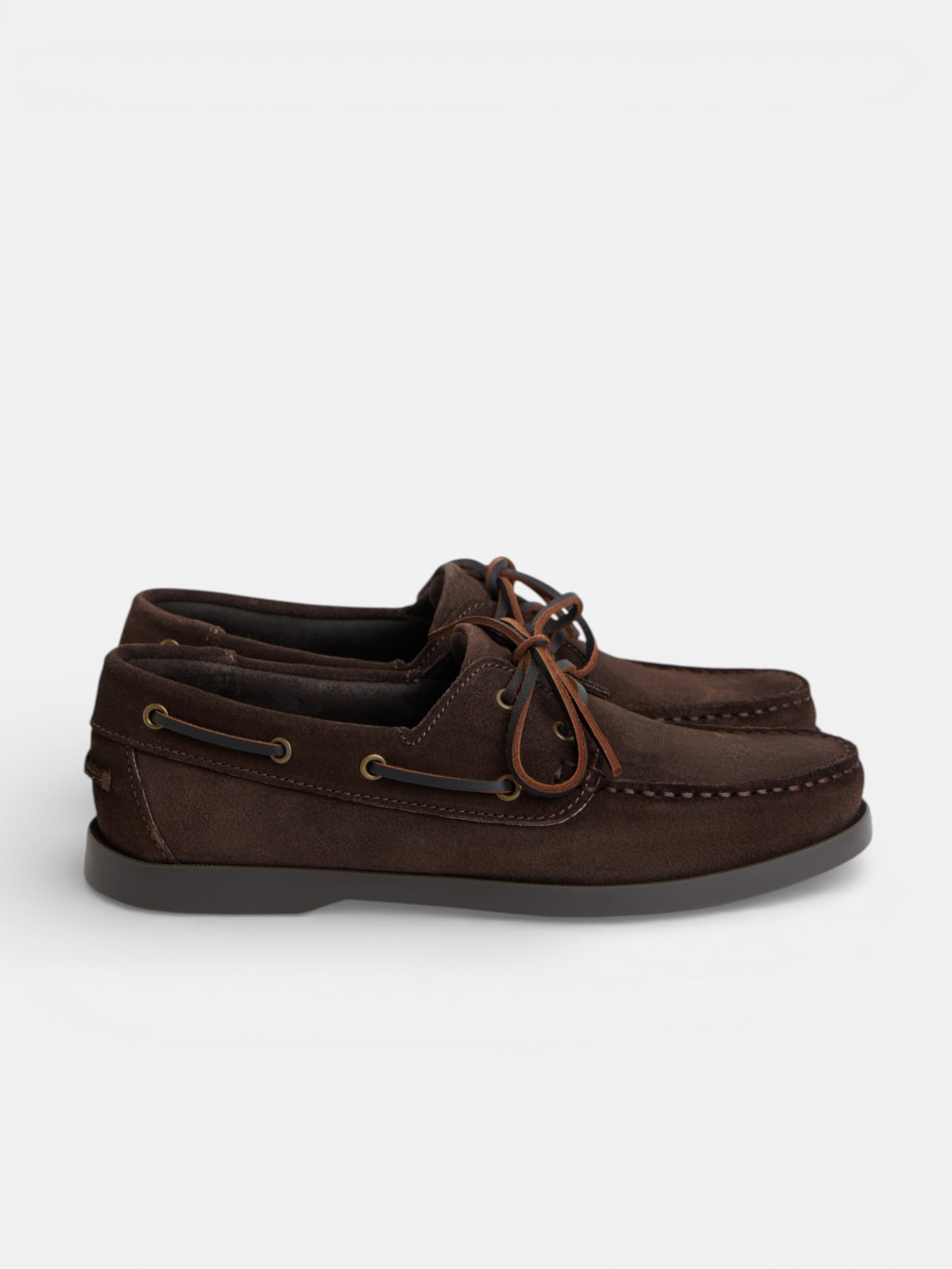 Dark brown suede boat shoe
