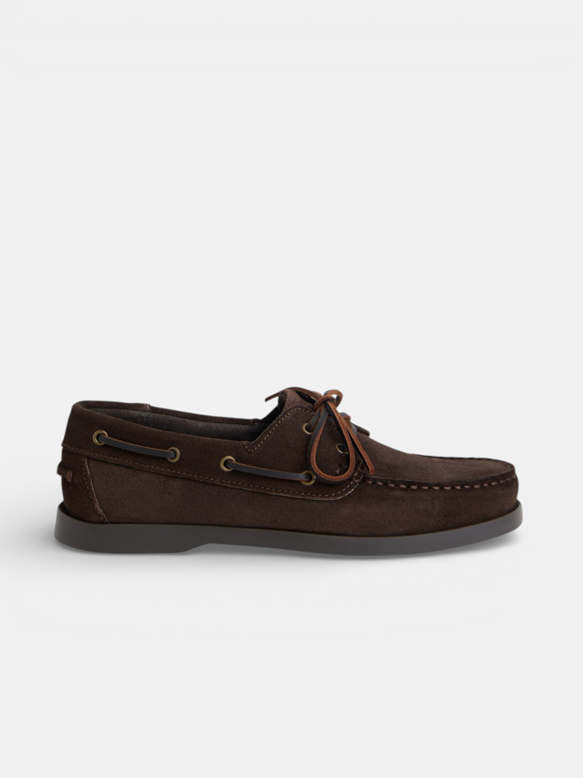 Dark brown suede boat shoe