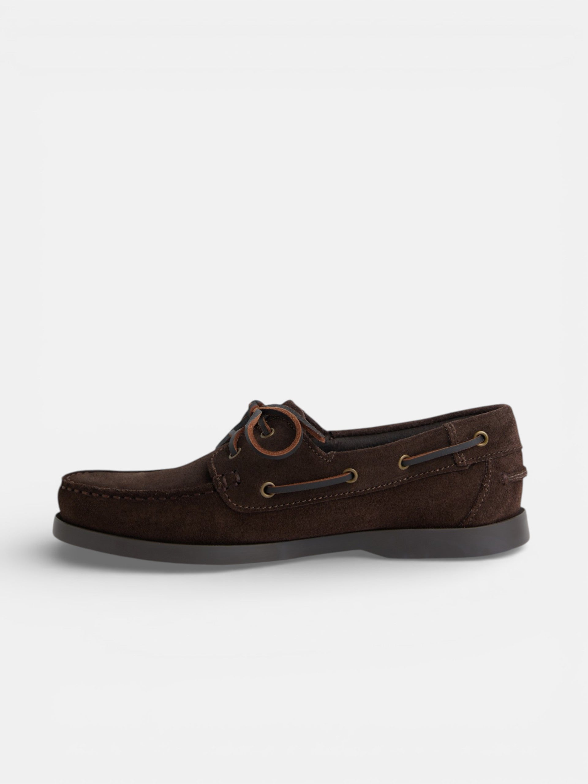 Dark brown suede boat shoe