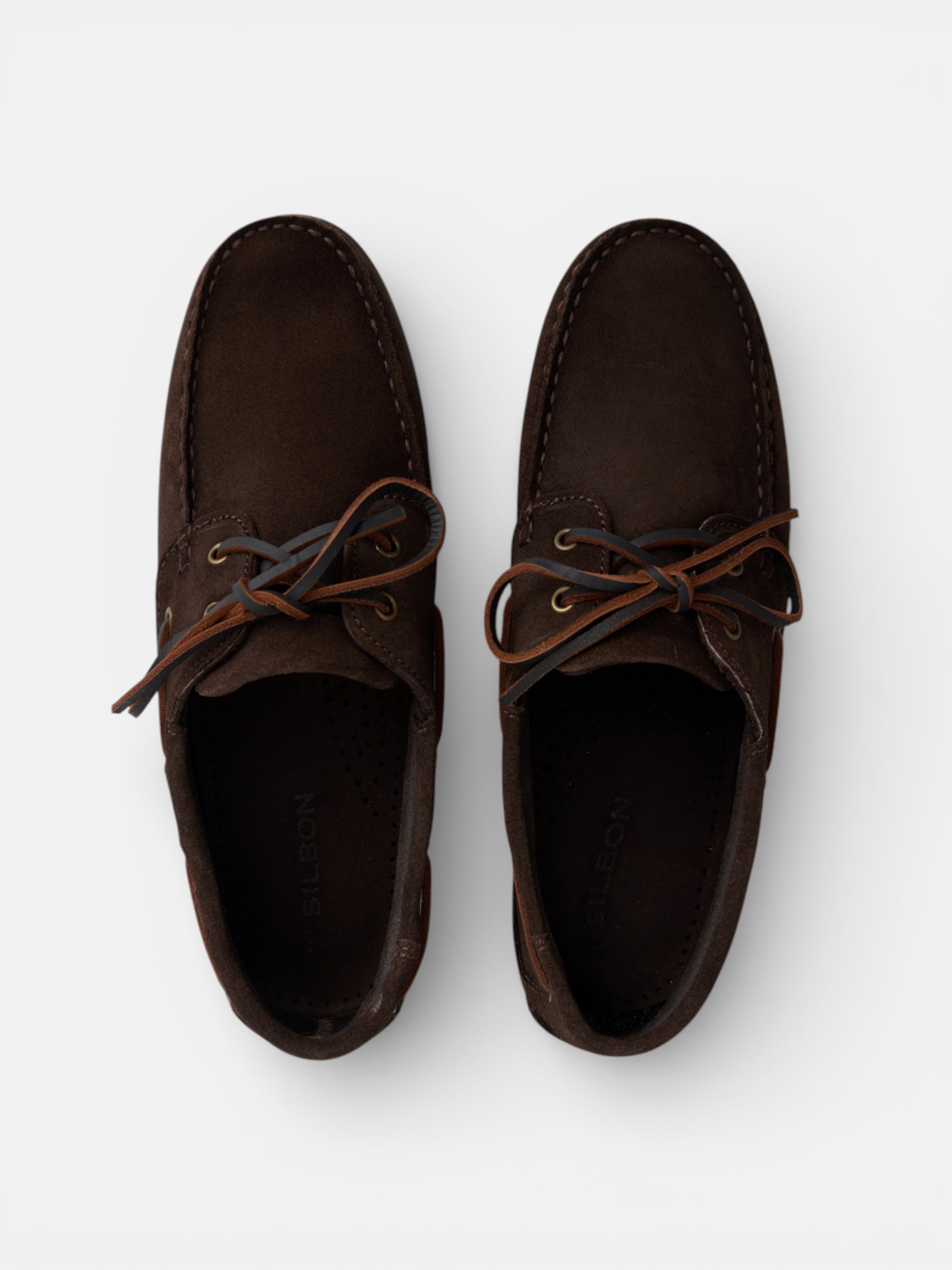Dark brown suede boat shoe