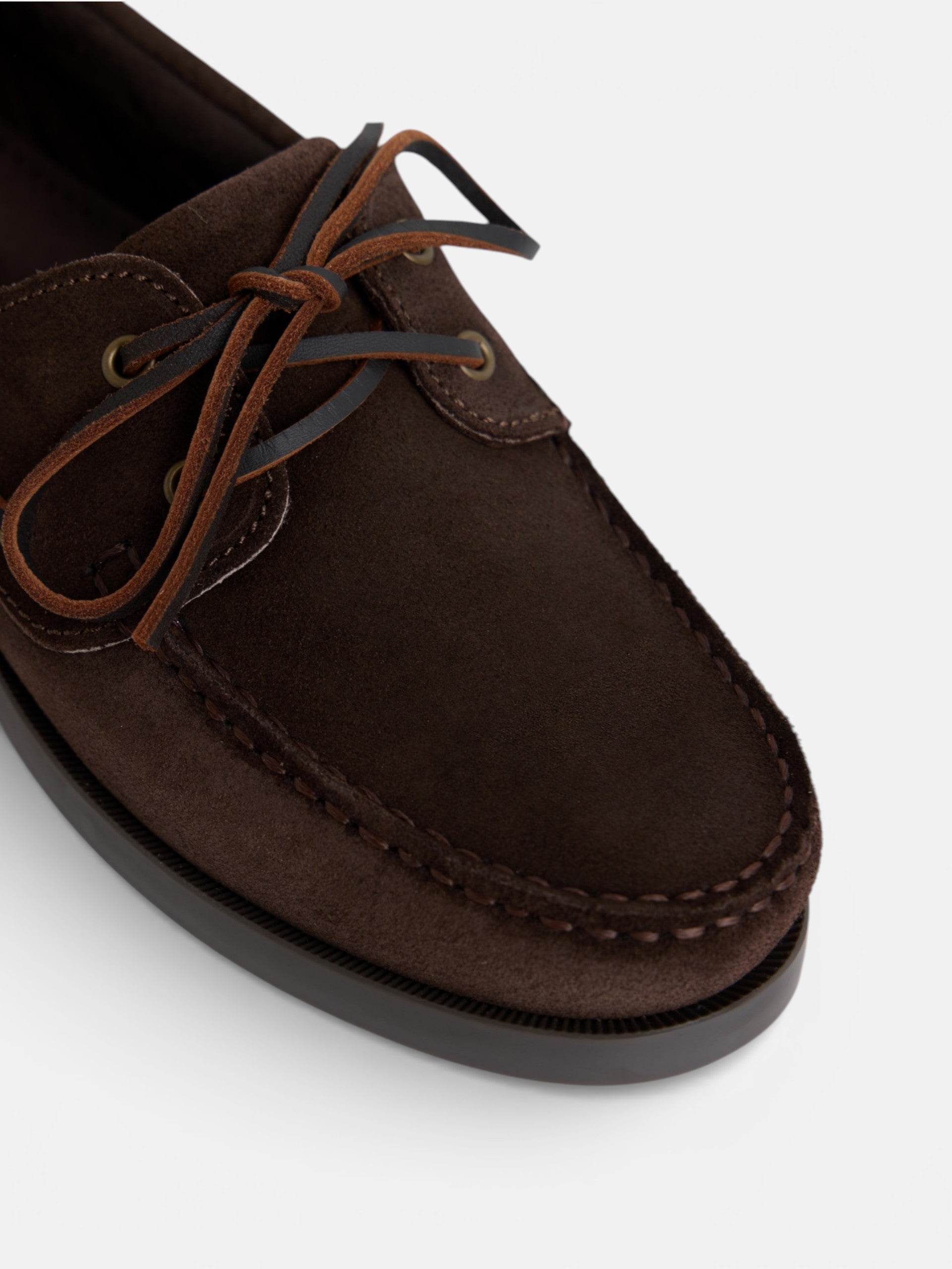 Dark brown suede boat shoe