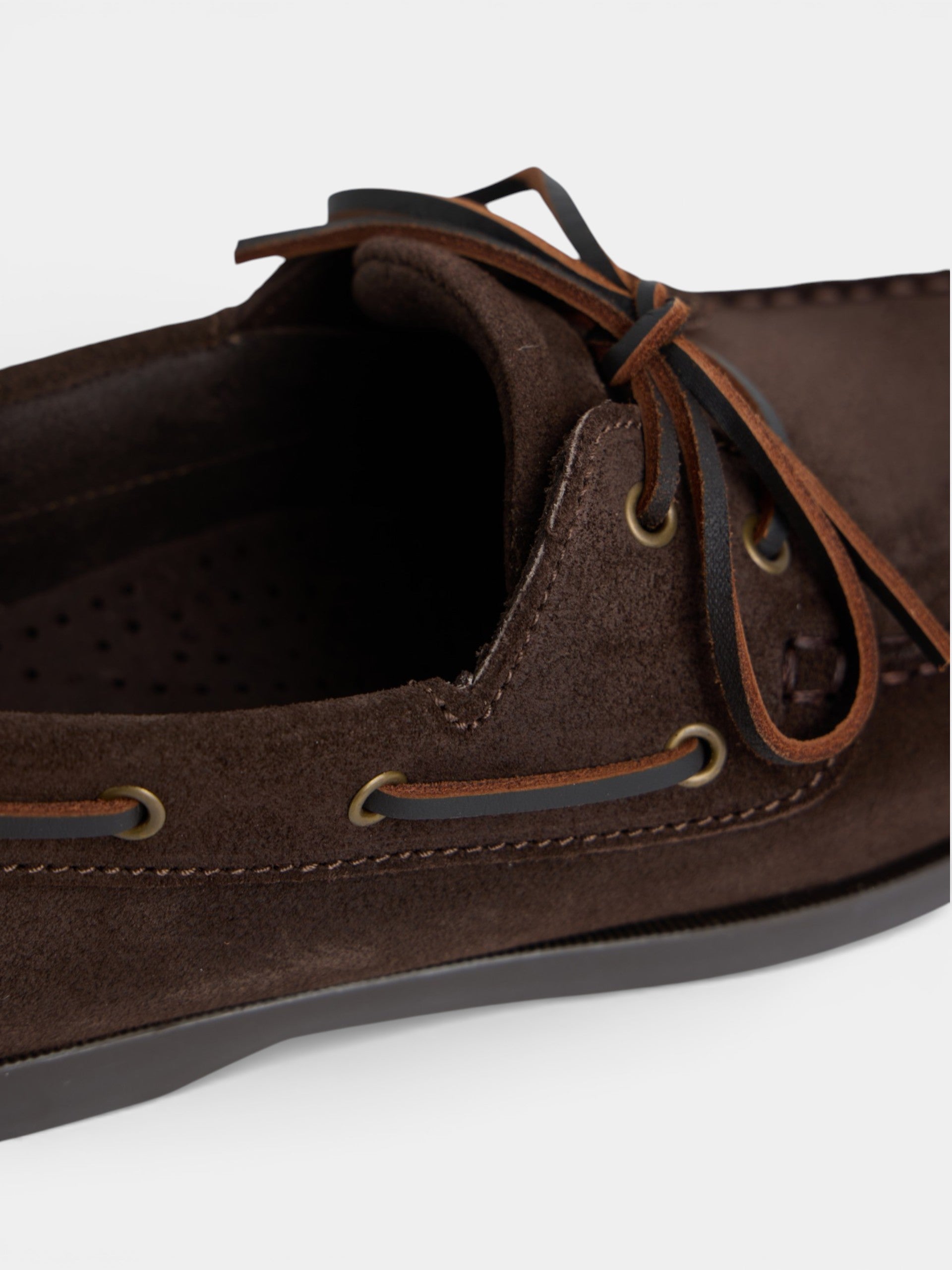 Dark brown suede boat shoe