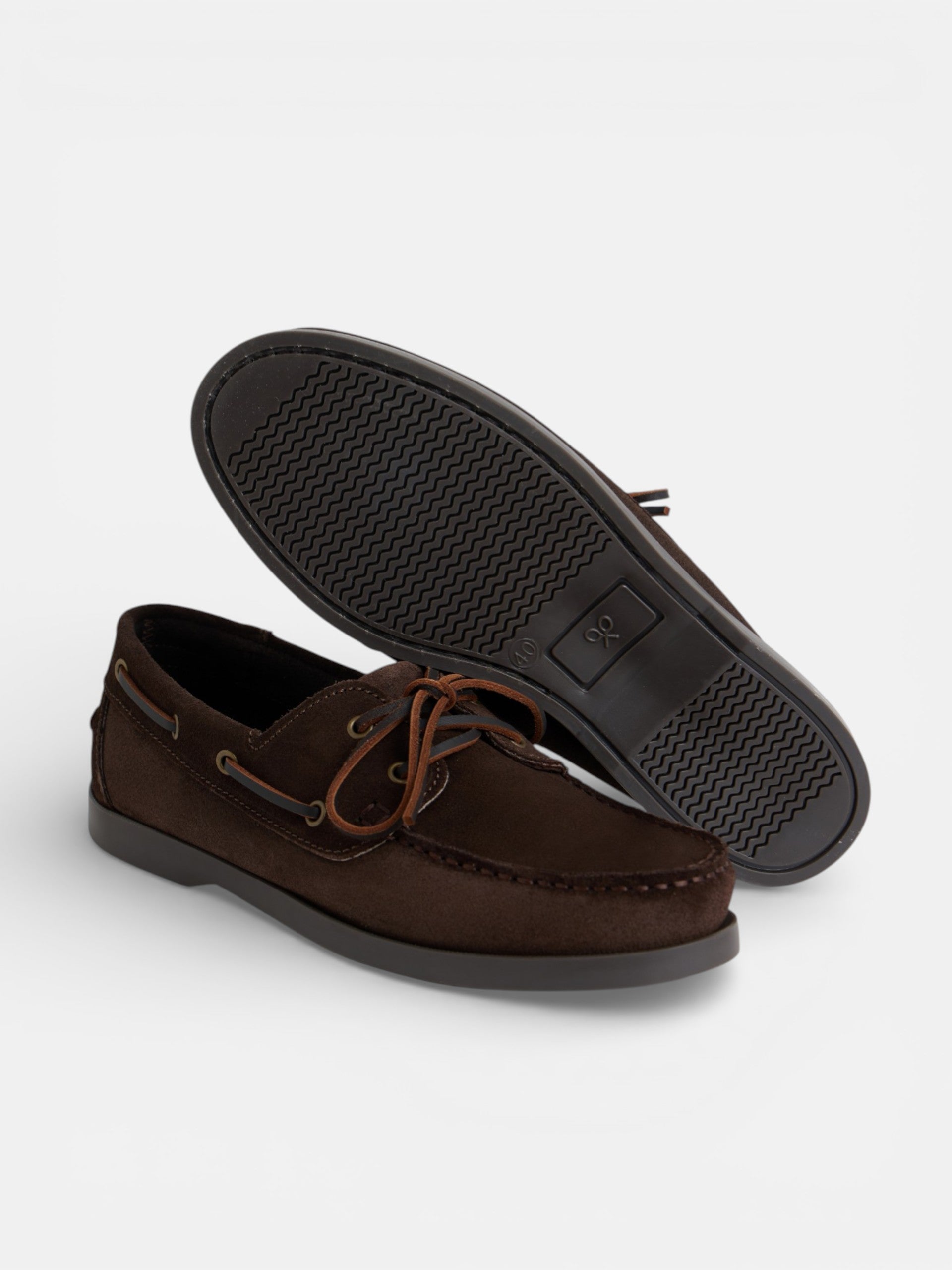 Dark brown suede boat shoe