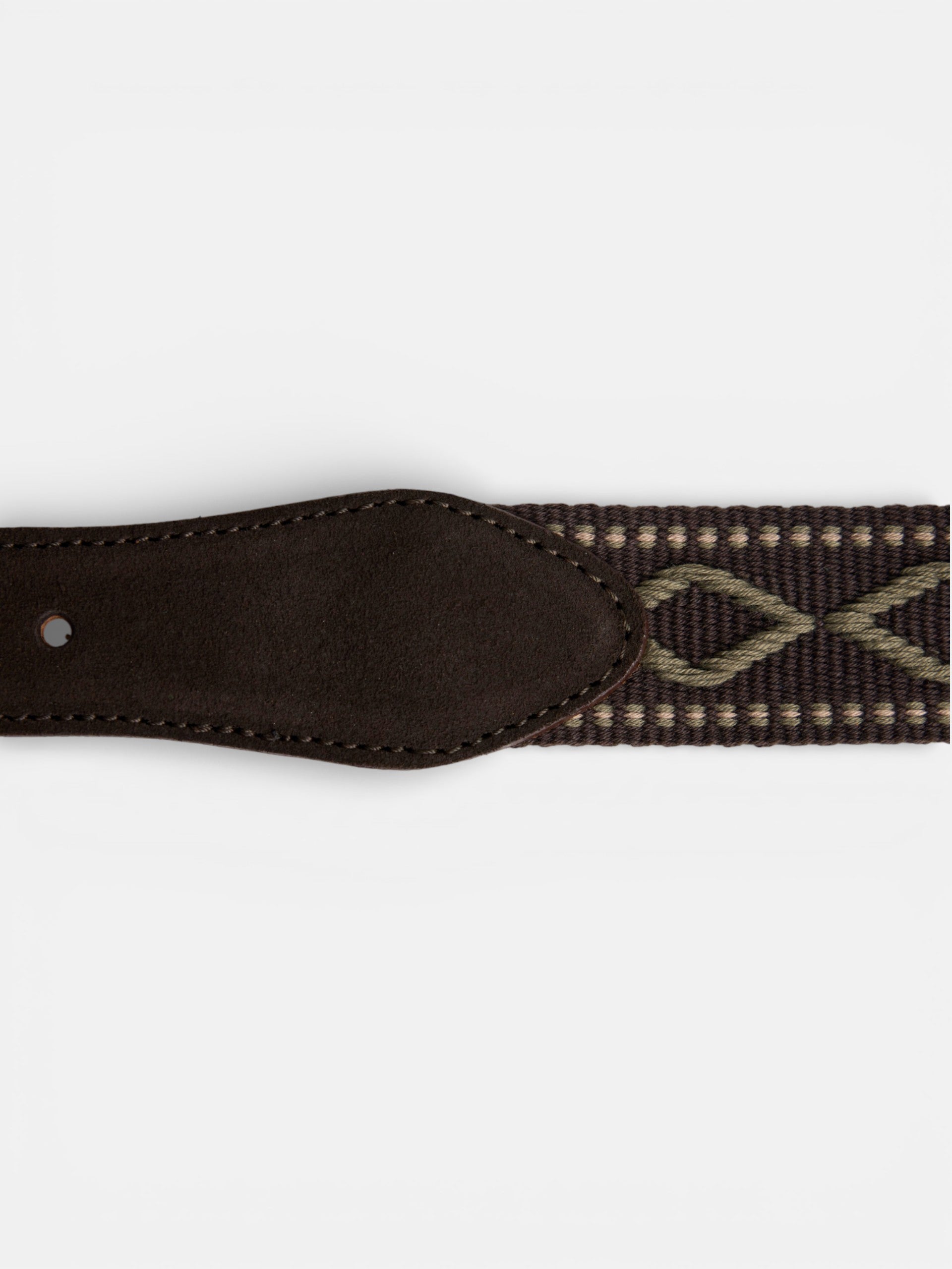 Cinturon piel tejido motivo etnico marron