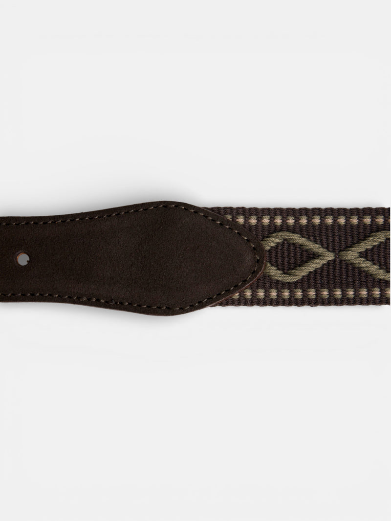 Brown leather belt with ethnic pattern