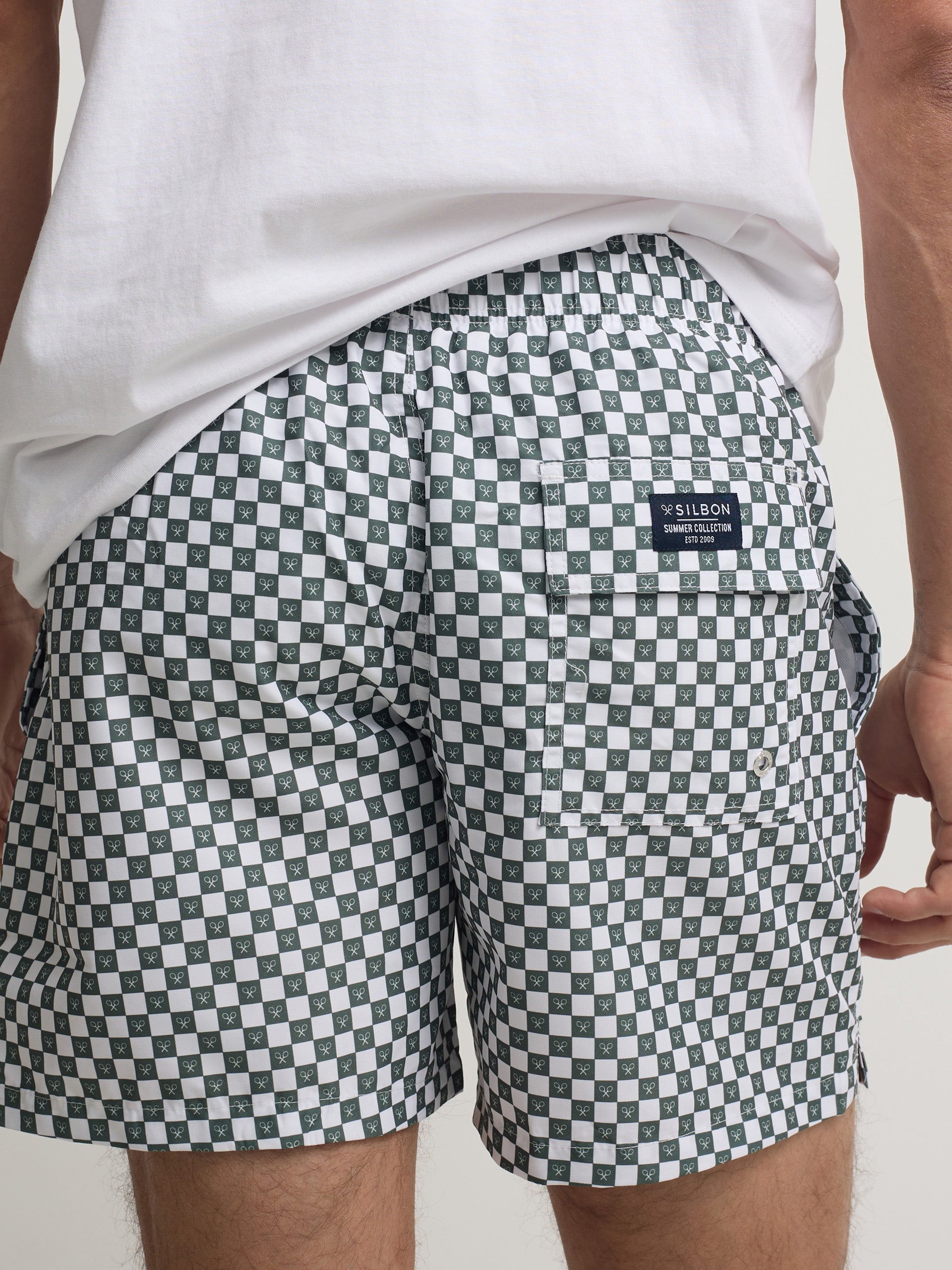 Green mini-check swimsuit